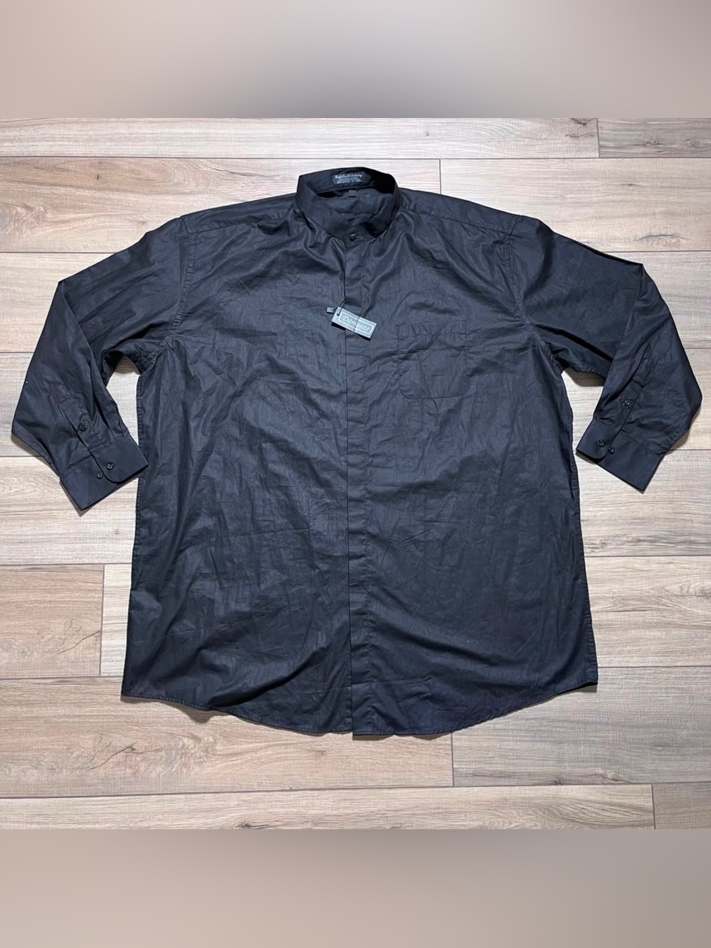 Damante Couture Collection Mens Banded Collar Button Up Shirt 18.5 36/37 Black